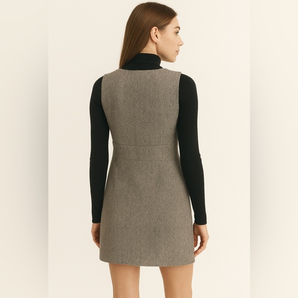 Vintage Abercrombie & Fitch High Neck Herringbone Wool Blend Mini Dress Size M - Picture 3 of 6
